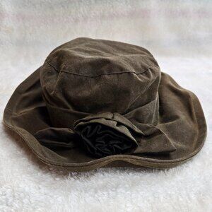 Barbour Waxed Cotton Hat w/ Flower Accent